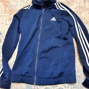 Adidas Dark Blue Zip-Up Jacket with White Stripes